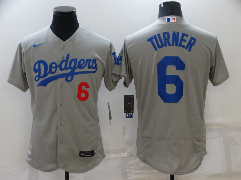 Men's Los Angeles Dodgers #6 Trea Turner Grey Flex Base Stitched Jersey Men's Los Angeles Dodgers #6 Trea Turner Grey Flex Base Stitched Jersey